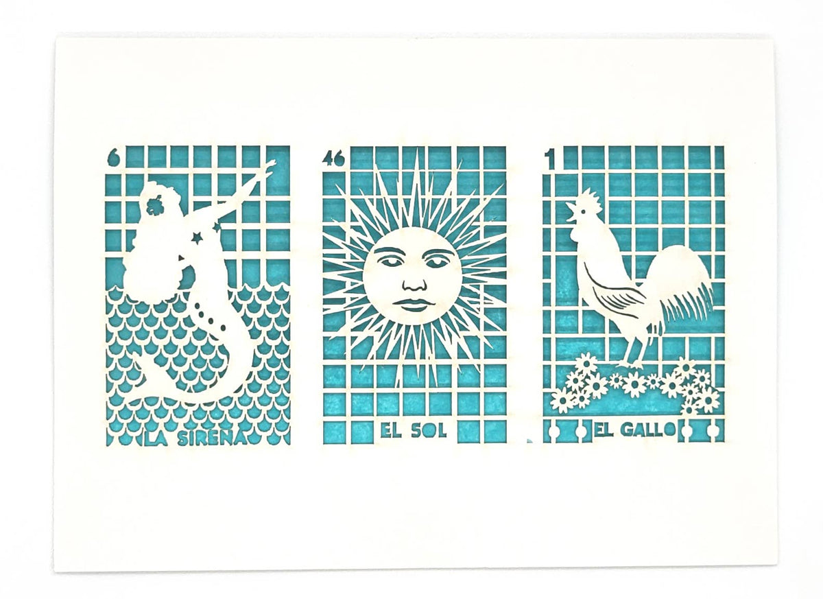 Loteria 3 on 1 Greeting Card: Aqua / A7