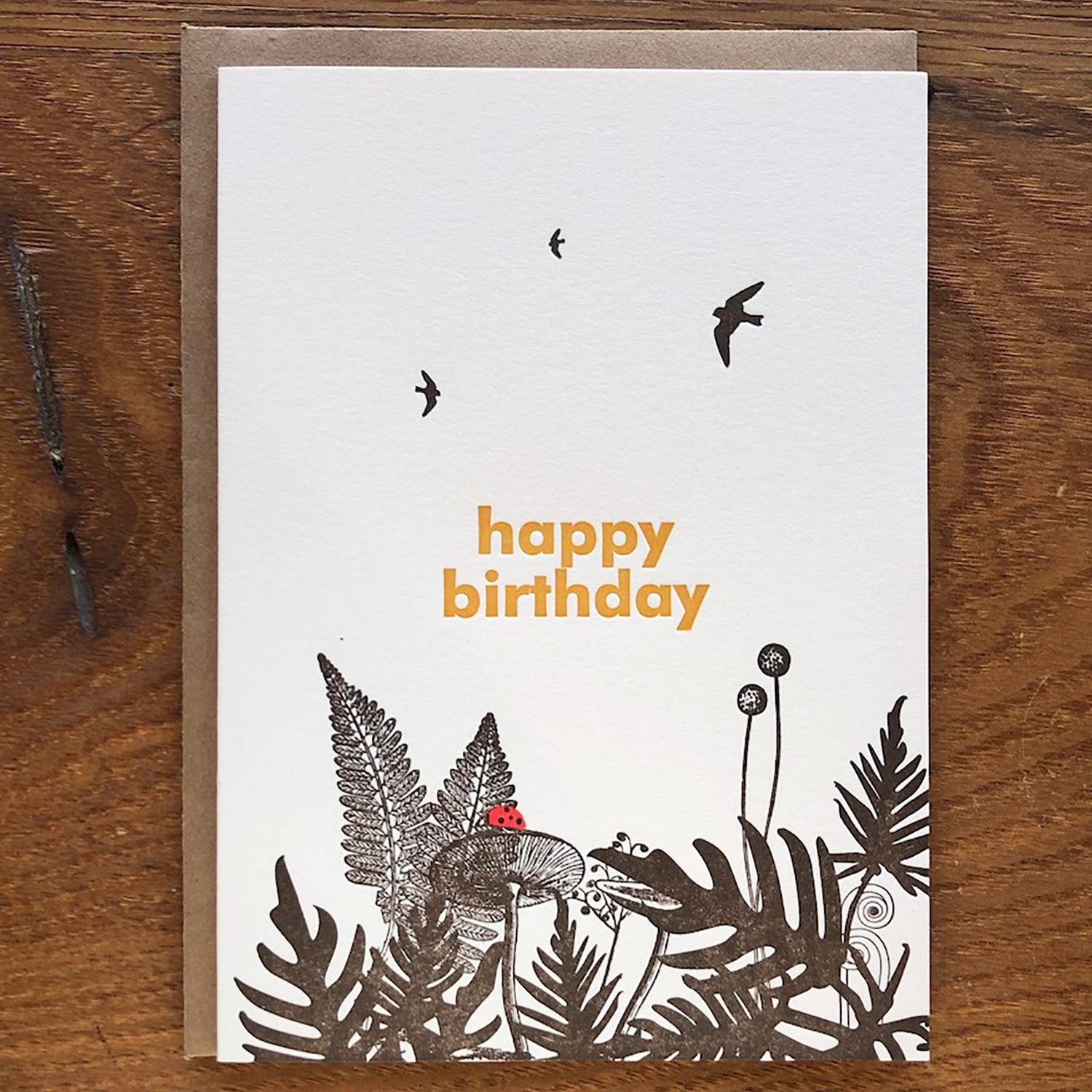 Happy Birthday Ladybug Forest Letterpress Card