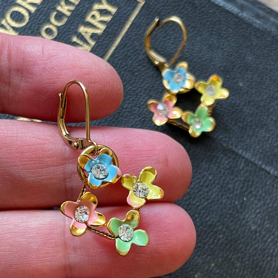 Pastel Floral Rhinestone Earrings