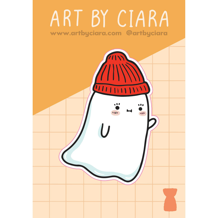 Red Beanie Ghost Sticker