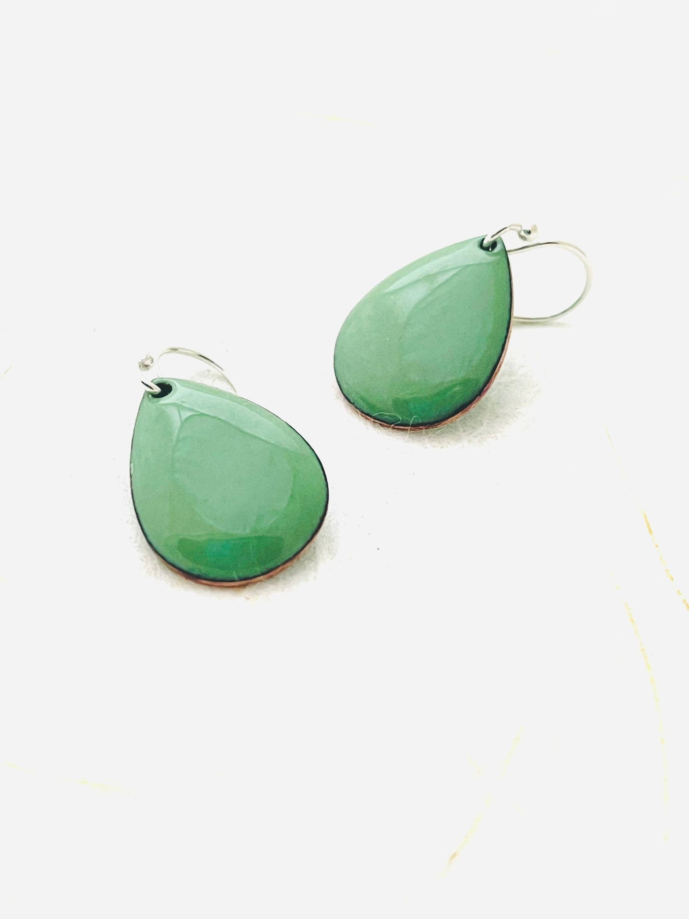 Willow Green Small Teardrop Enamel Earrings