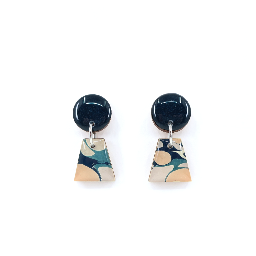 Navy and Pastel Marble Small Dangle Earrings