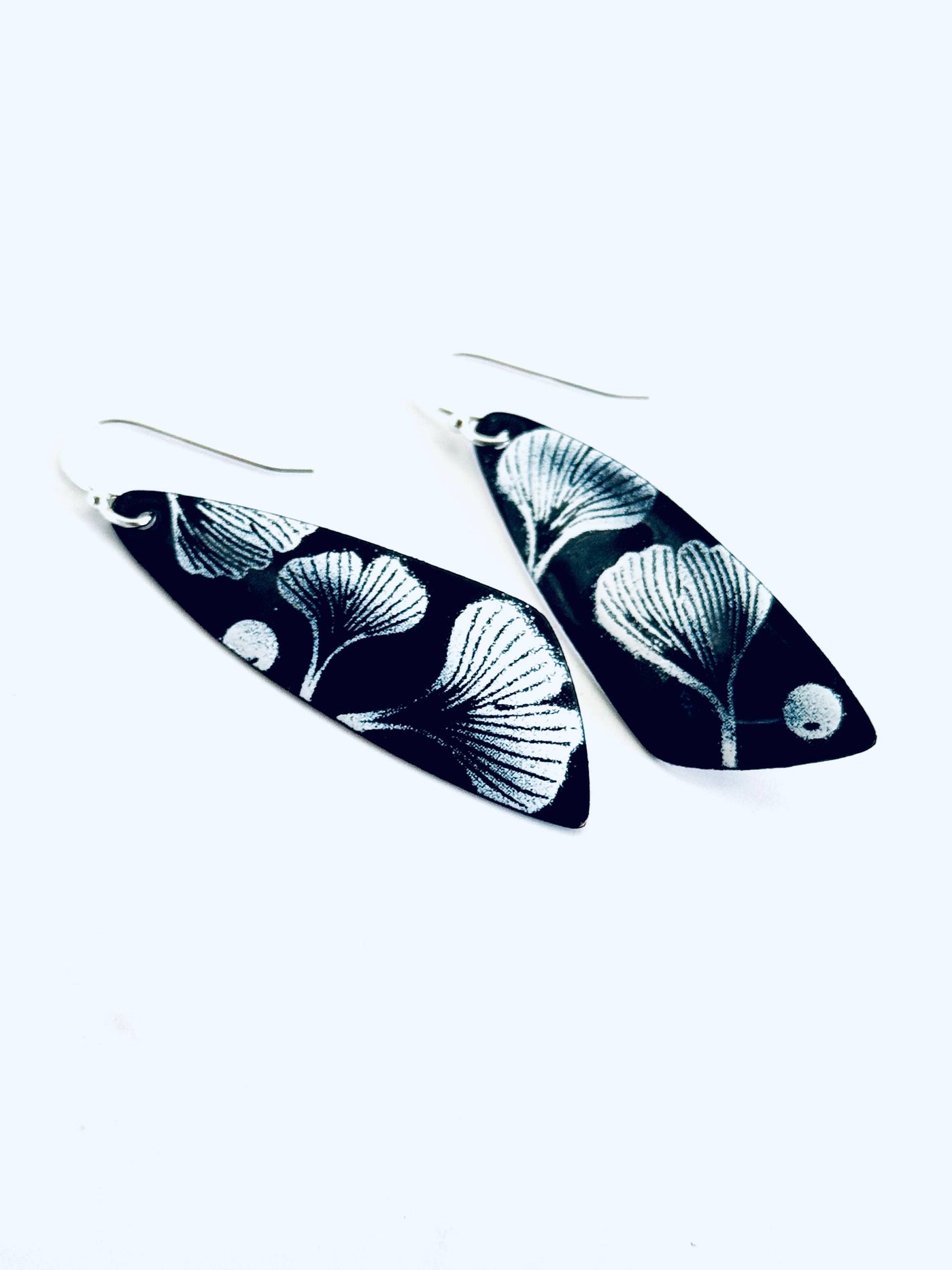 Black and White Ginkgo Leaf Earrings