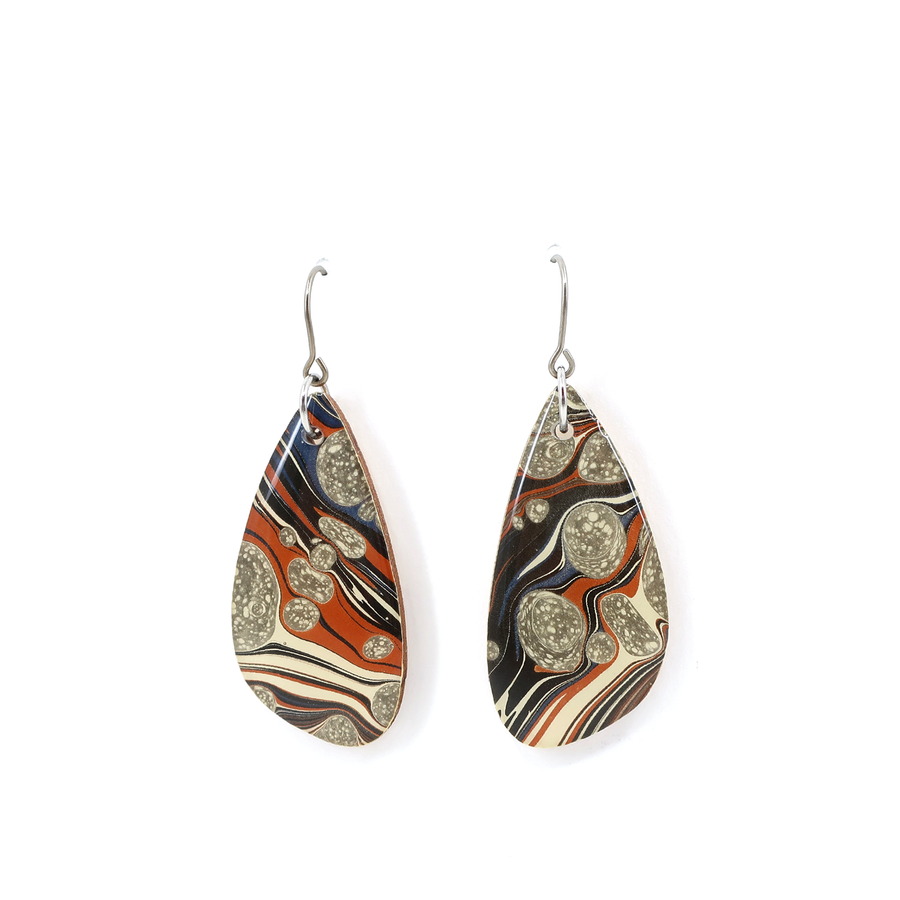 Navy, Gray and Brown Modern Marble Dangle Earrings