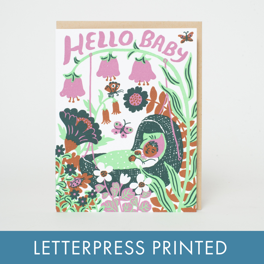 Hello Baby Bassinet (Purple) Greeting Card by Phoebe Wahl