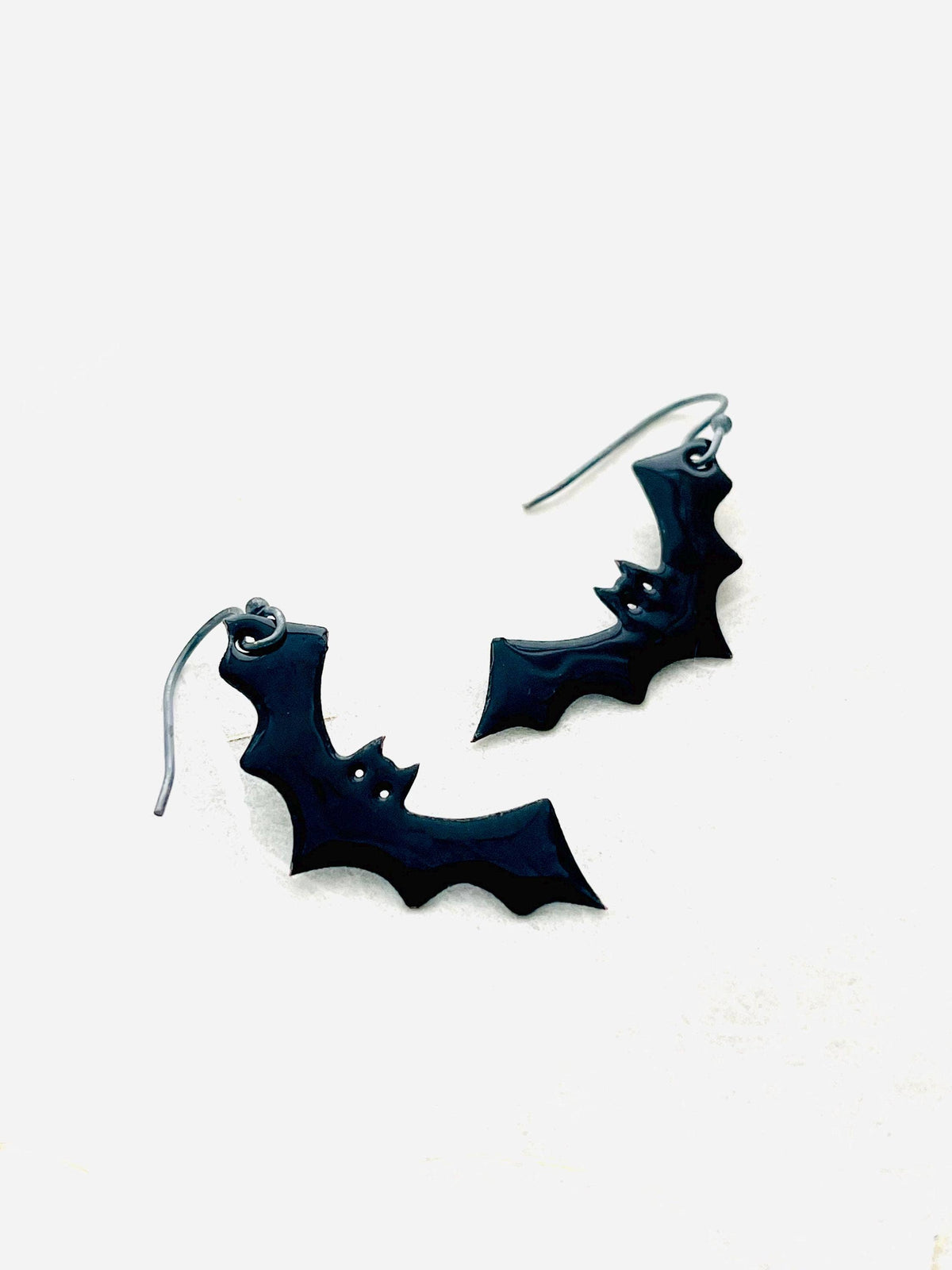 Black Bat Enamel Earrings with Sterling Silver Ear