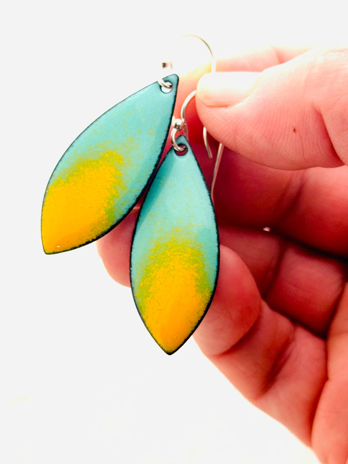 Color Splash Earrings, Mint Green & Goldenrod Yellow Enamel