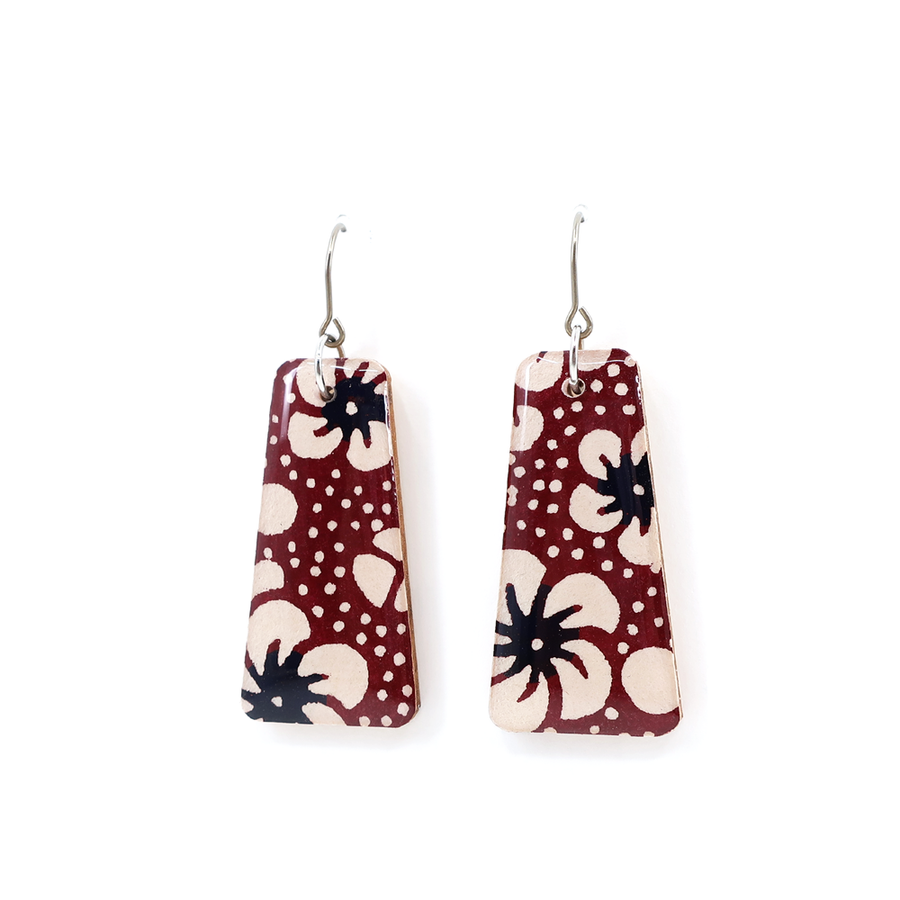 Brown and White Retro Floral Japanese Paper Earrings
