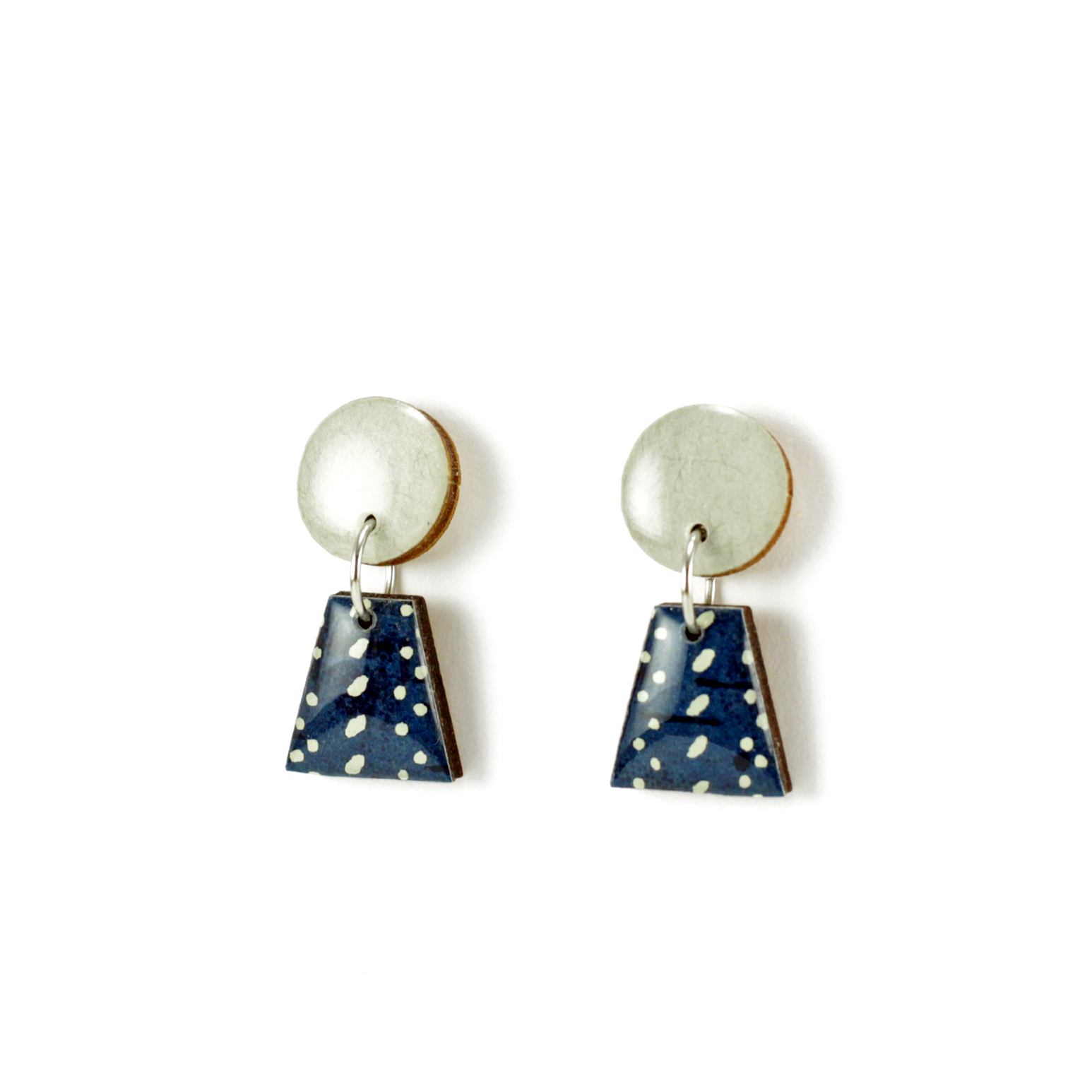 Gray and Navy Geometric Small Dangle Earrings