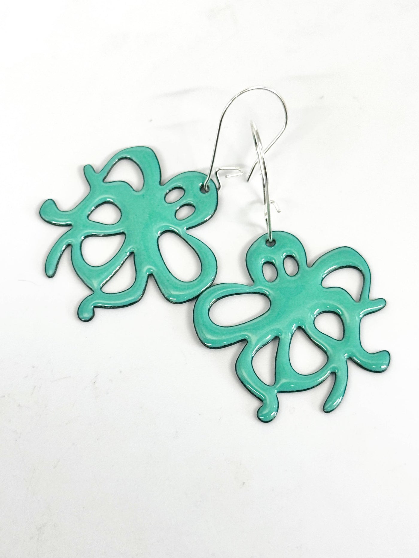 Octopus Earrings Large, Mint Green Enamel