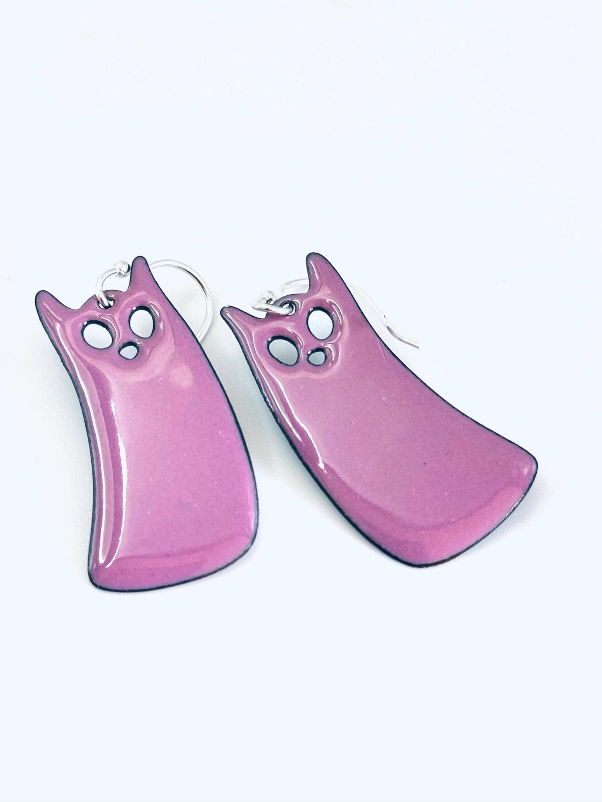 Orchid Purple Ghost Cat Earrings