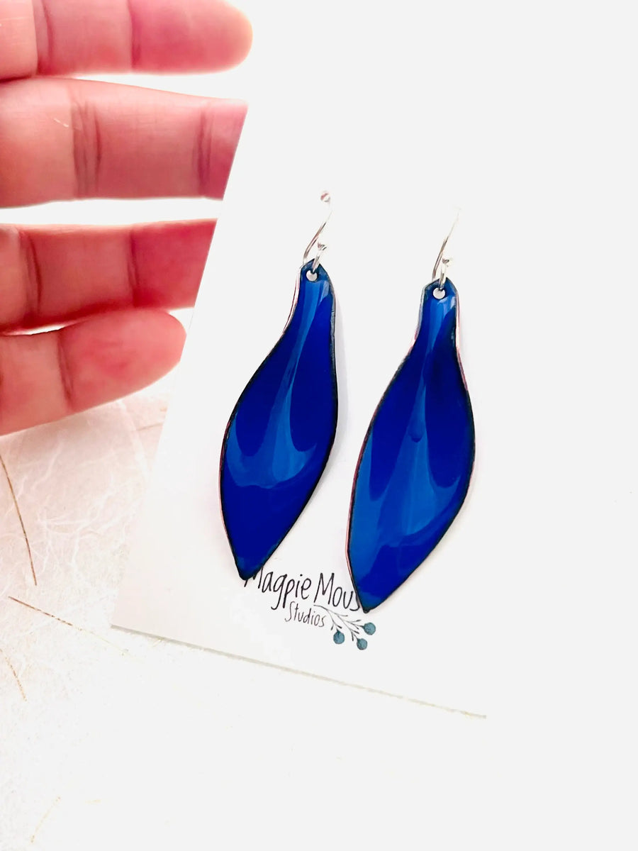 Ultramarine Blue Small Leaf Earrings