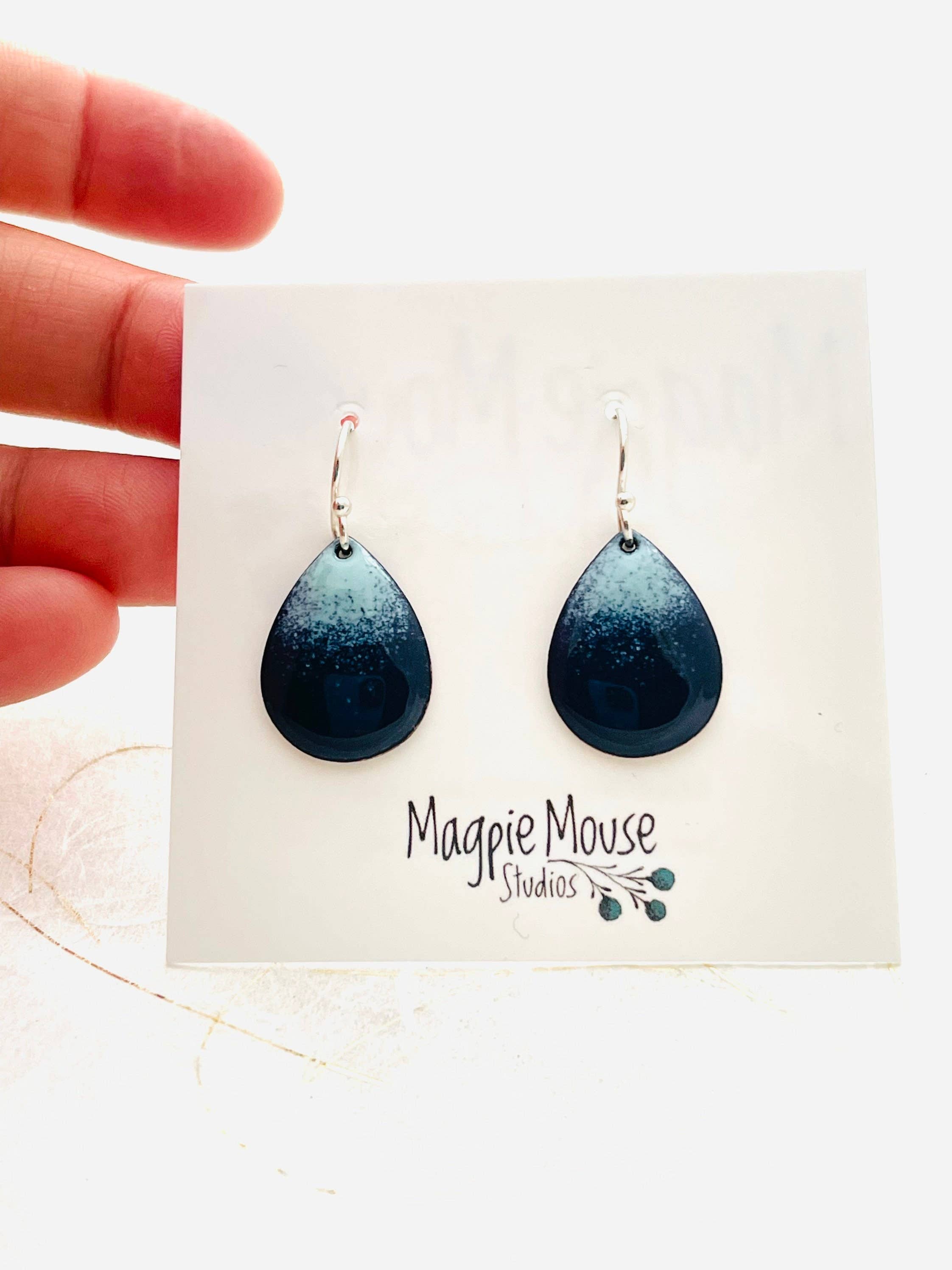Navy Blue Ombrè Small Teardrop Earrings