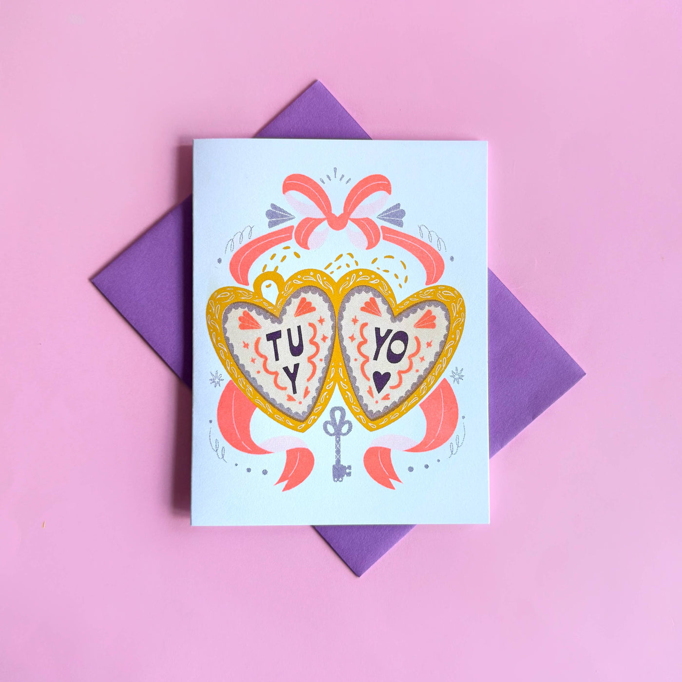 Tu Y Yo Love Locket Risograph Spanish Language Card
