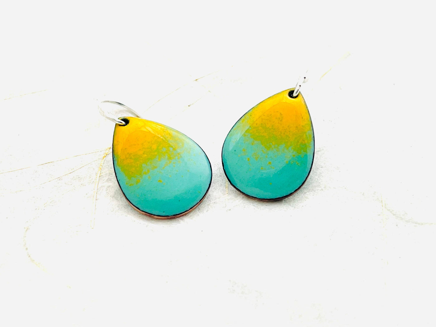 Mint Green & Yellow Small Enamel Teardrop Earrings