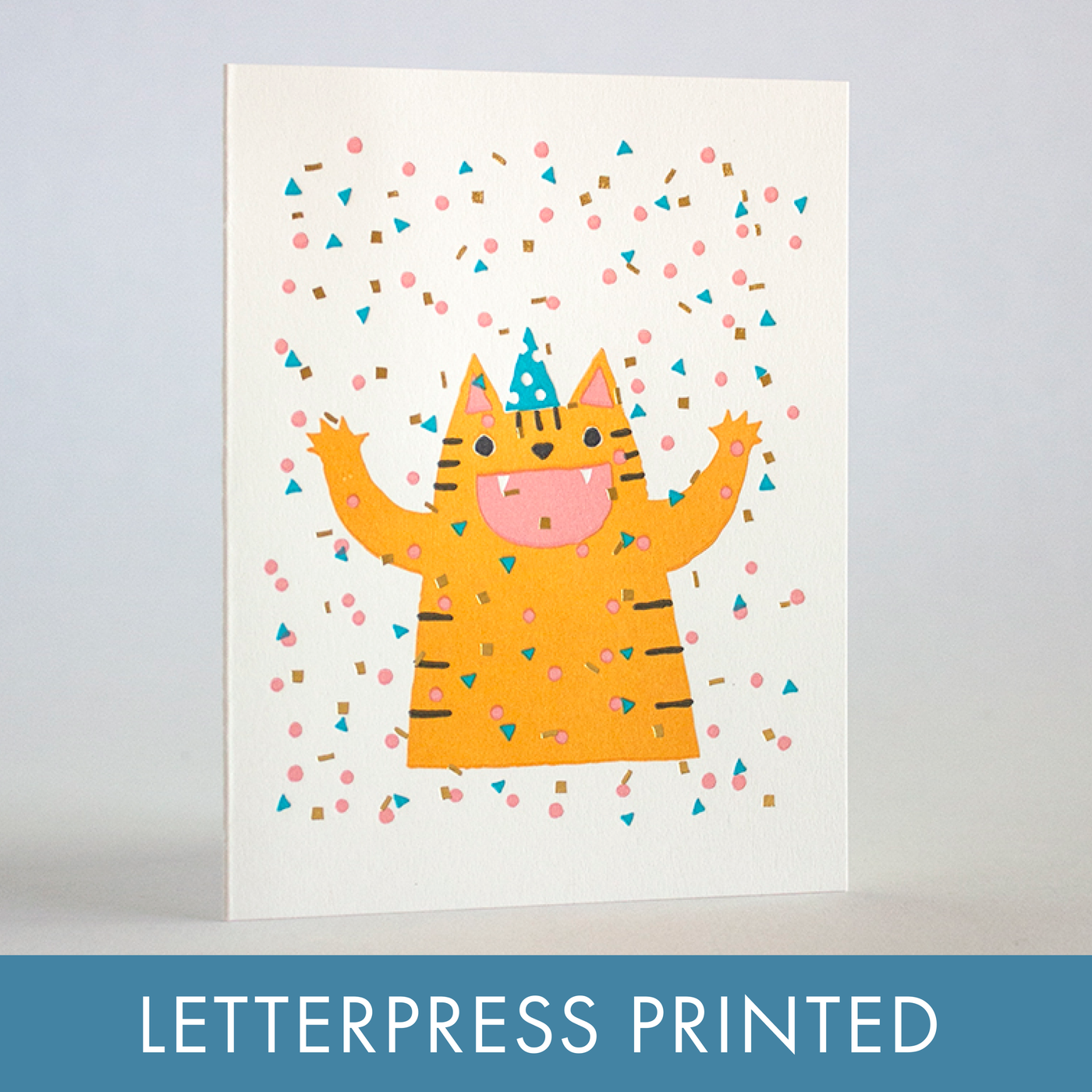 Confetti Cat Party Letterpress Greeting Card by Fugu Fugu