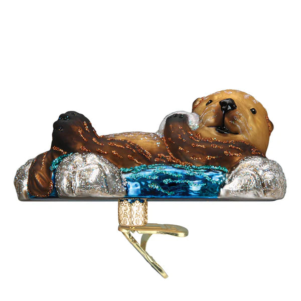 Floating Sea Otter Glass Ornament