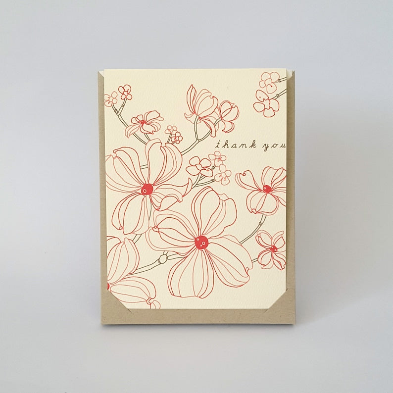 Floral Dogwood Thank You Greeting Card Set of 8