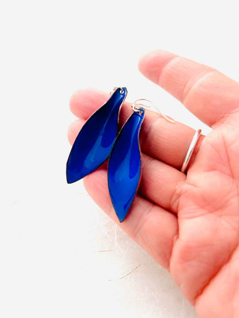Ultramarine Blue Small Leaf Earrings