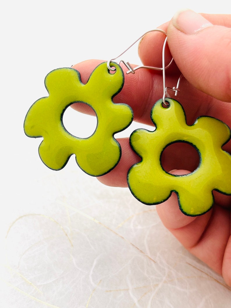 Chartreuse Green Retro Flower Earrings