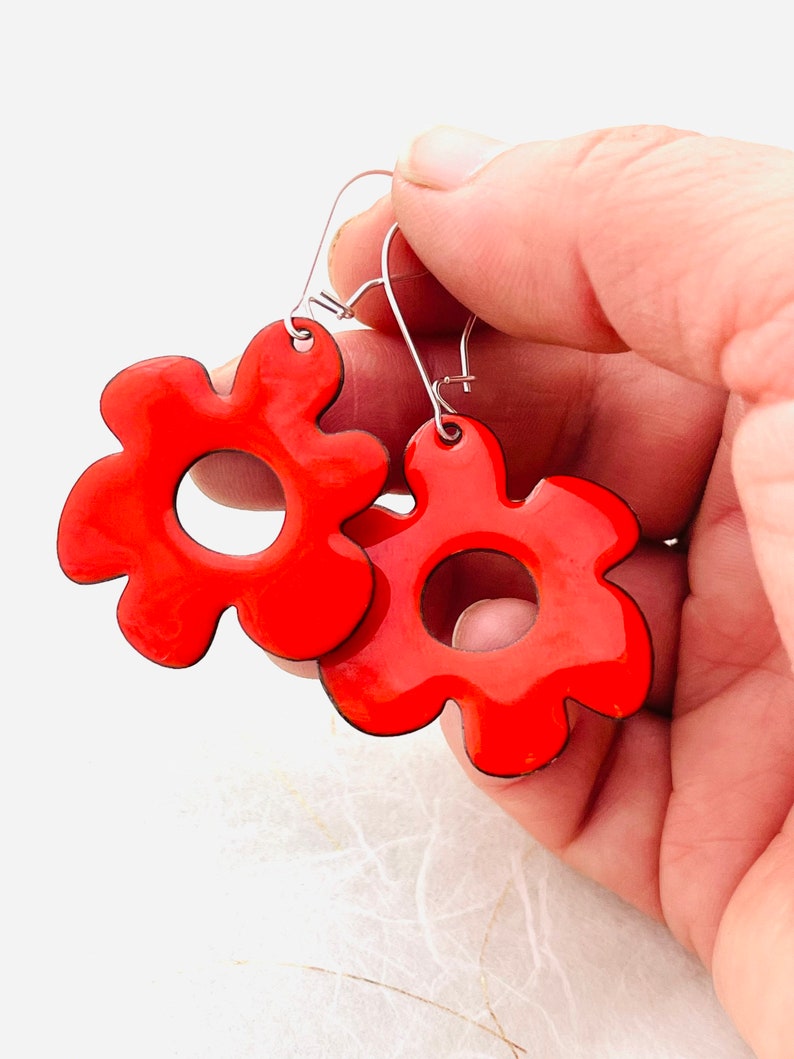 Flame Orange Retro Flower Earrings