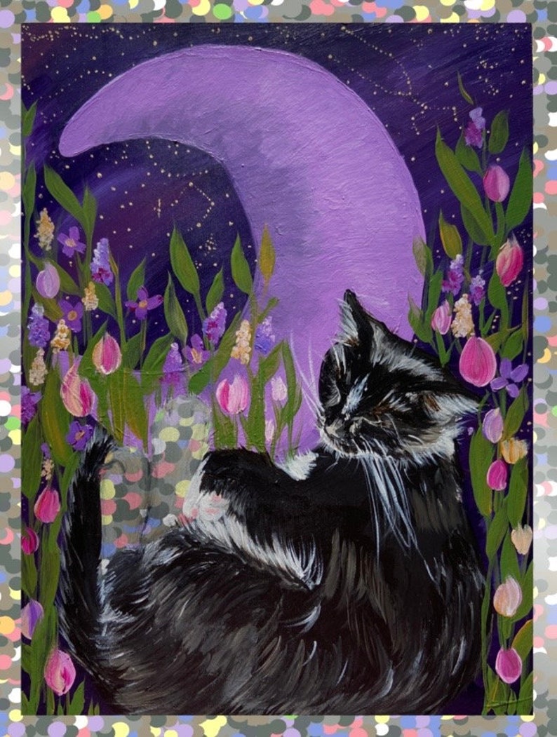 Tuxedo Cat and the Moon Vinyl Sticker