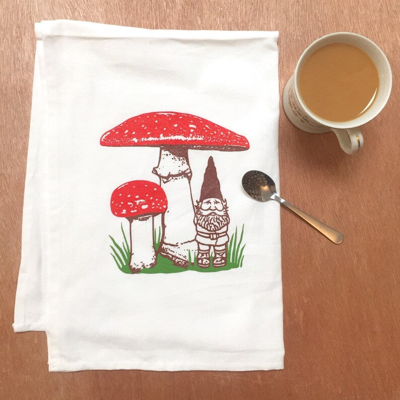 Mushroom Gnome tea towel