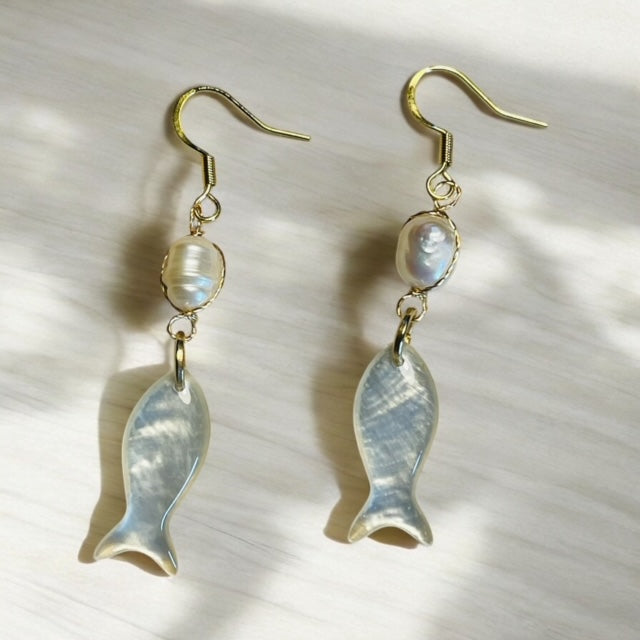 Mother of Pearl Fish Earrings by Jo Citlali