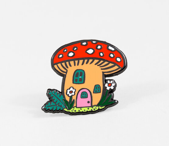Mushroom Cottage Enamel Pin
