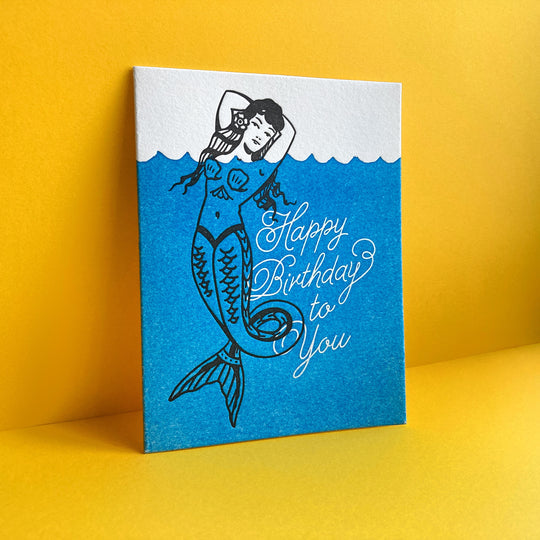 Birthday Mermaid Letterpress Greeting Card