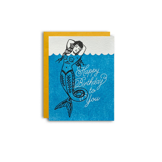 Birthday Mermaid Letterpress Greeting Card