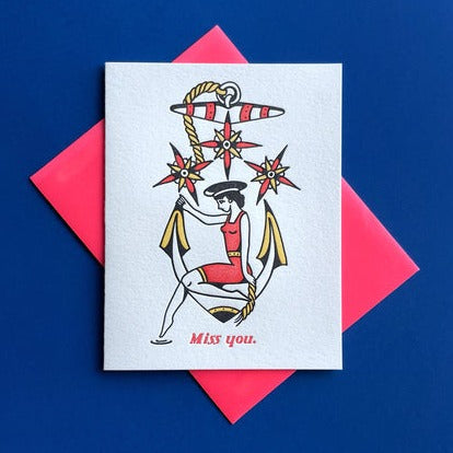 Miss You Sailor Letterpress Greeting Card