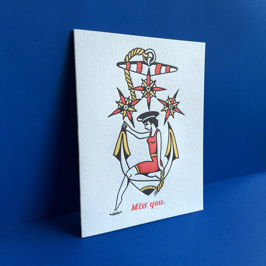 Miss You Sailor Letterpress Greeting Card