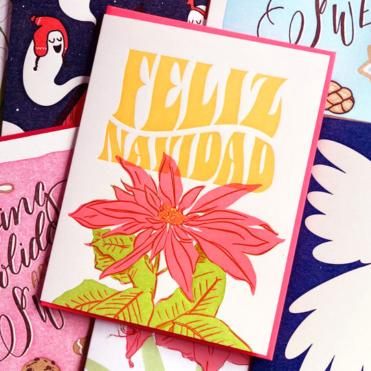 Feliz Navidad Poinsettia Holiday Christmas Card