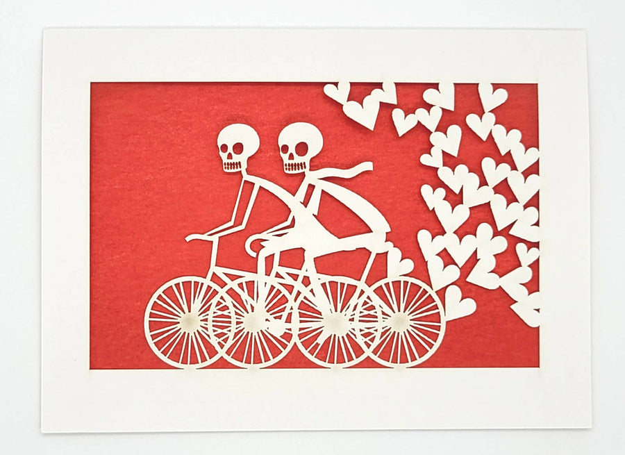 2 Calaveras on a Summer Bike Ride - laser cut greeting card