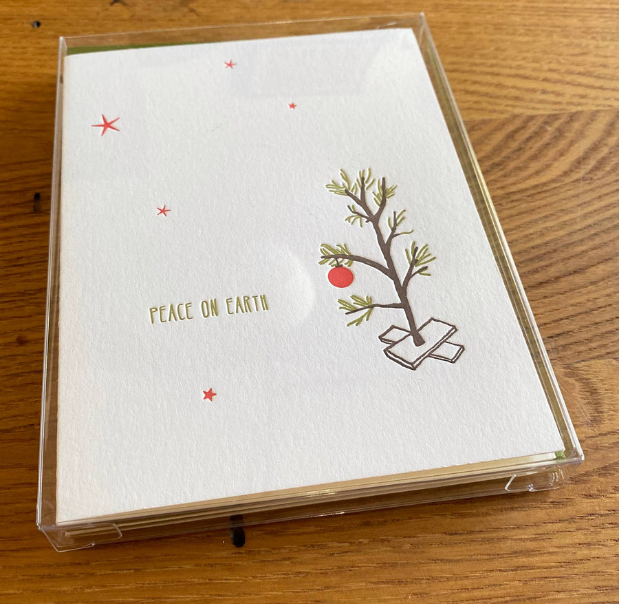 Holiday Letterpress Card Charlie Brown Tiny Tree BOXED SET