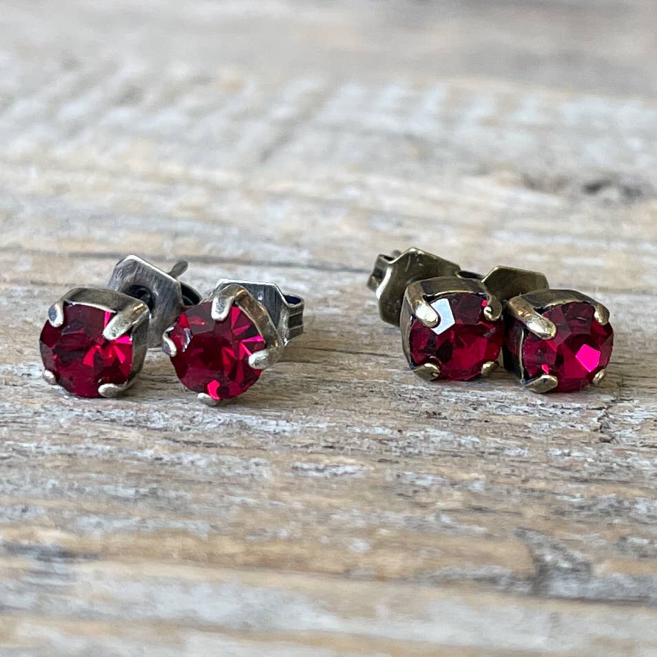 Oriental Ruby Vintage Rhinestone Post Earrings (Small)