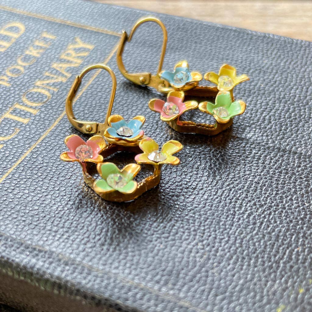 Pastel Floral Rhinestone Earrings