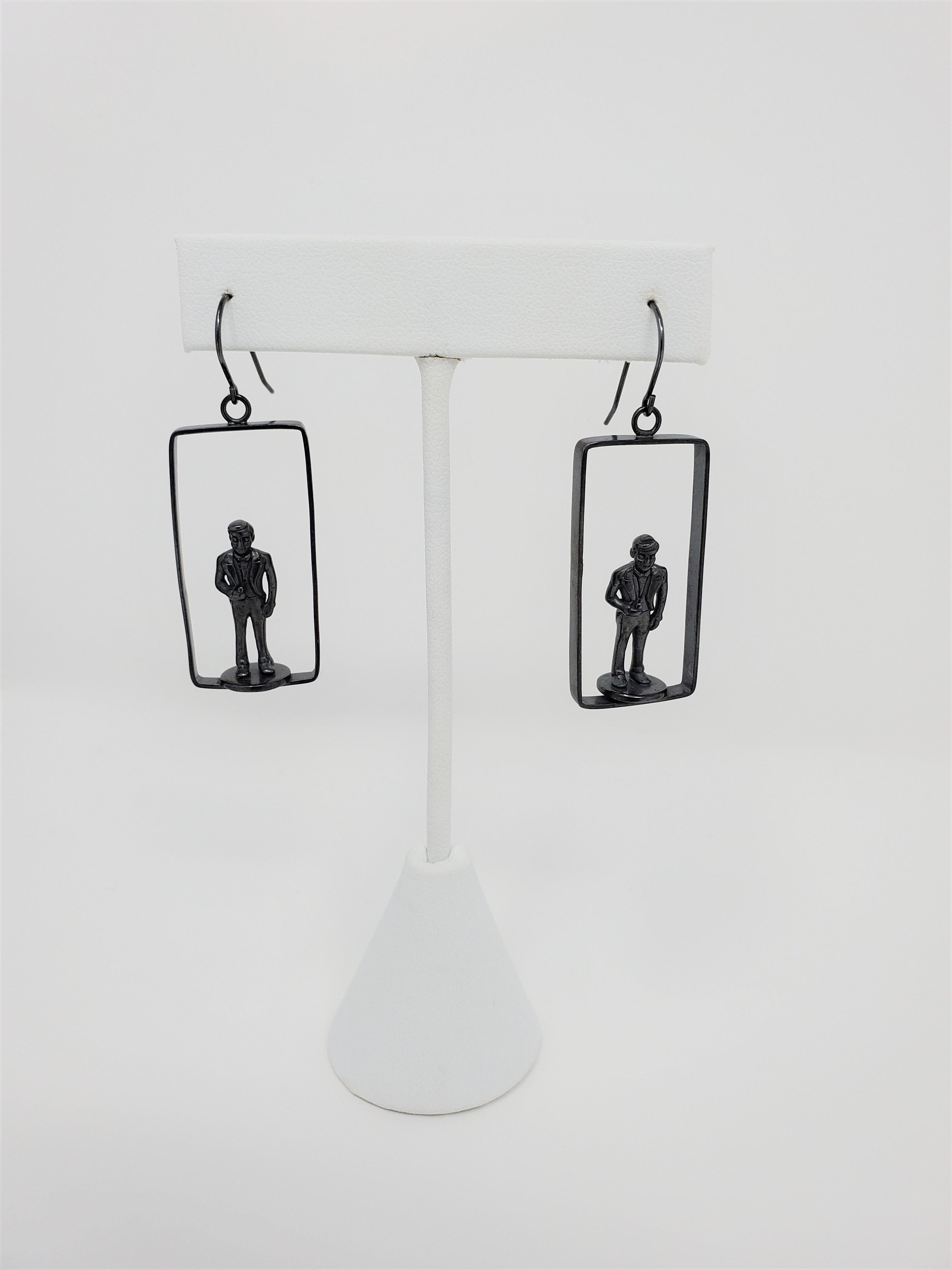 Butlers in Silver Rectangles People Earrings by Kristin Lora