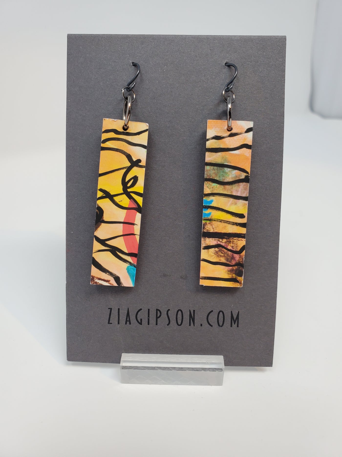 Long Painterly Rectangle Earrings by Zia Gipson
