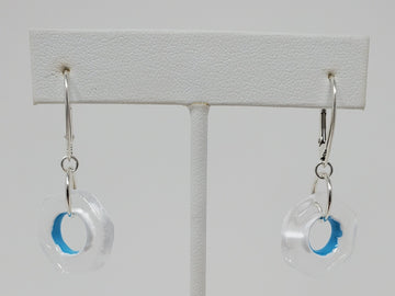 Blue Interior with White Exterior Clear Glass Hexagon Earrings by Kait Rhoads