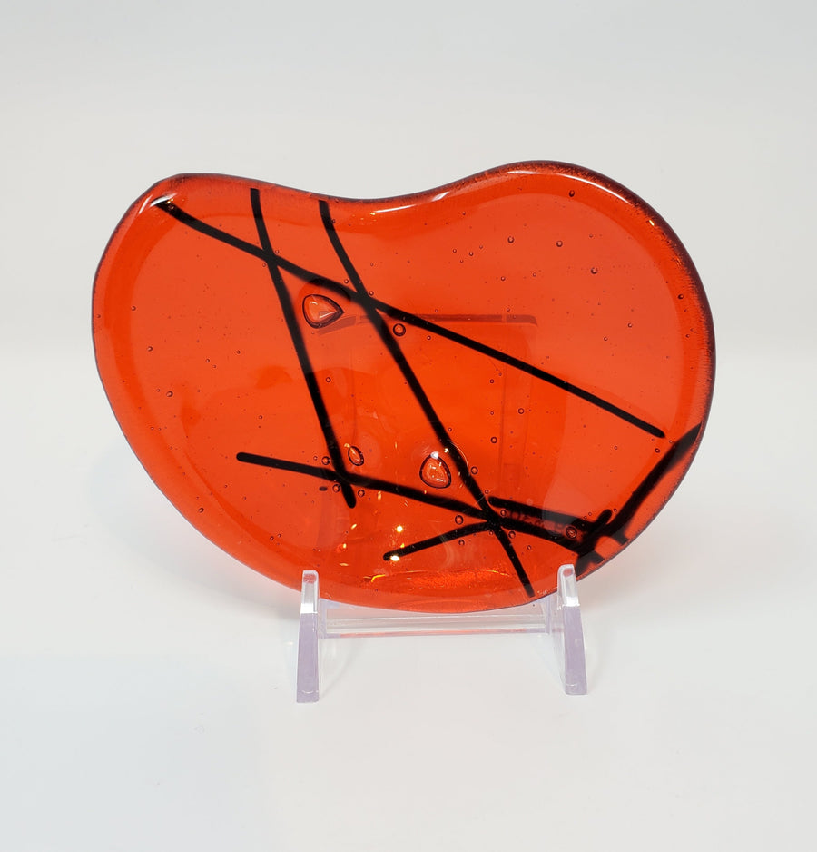 #29 Red Abstract Enamel Kidney by Mesolini Glass Studio