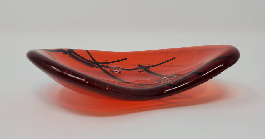 #29 Red Abstract Enamel Kidney by Mesolini Glass Studio