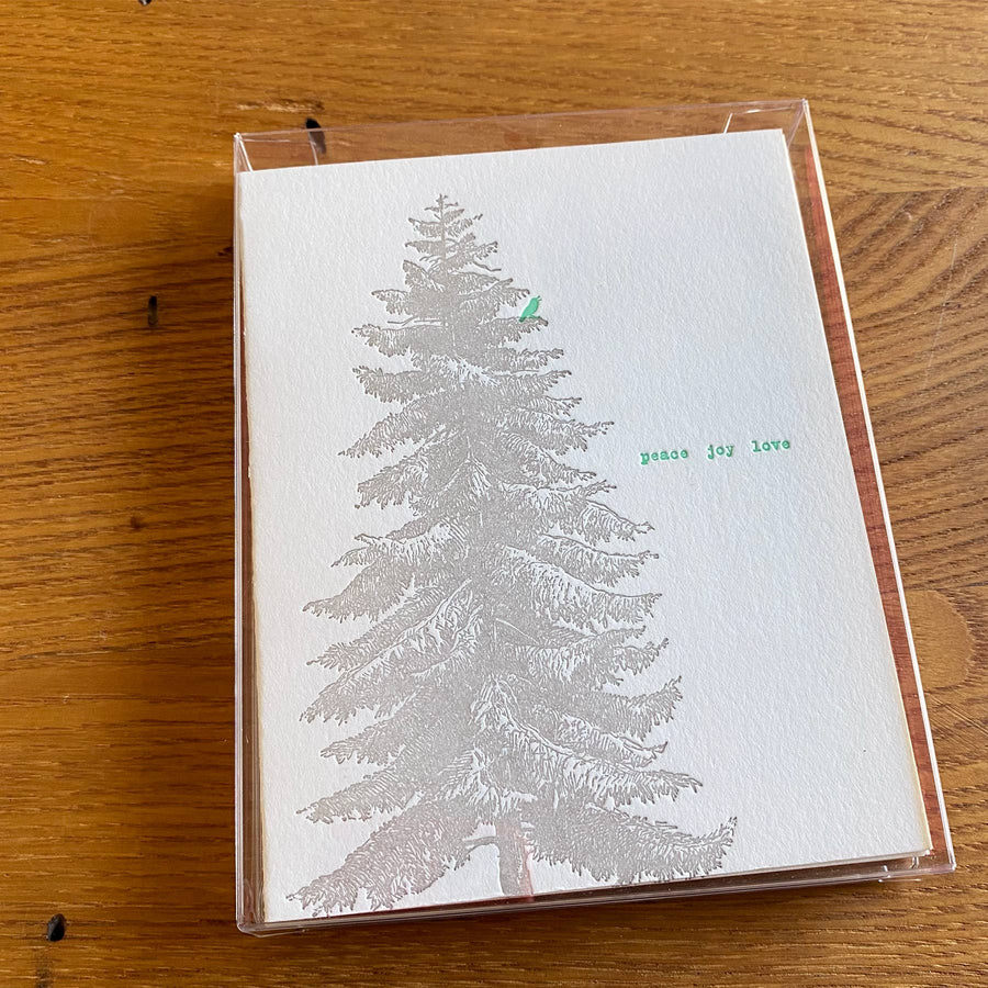 Holiday Peace Joy Love Bird Letterpress Card BOXED SET: Single Card