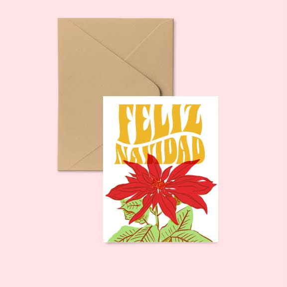 Feliz Navidad Poinsettia Holiday Christmas Card