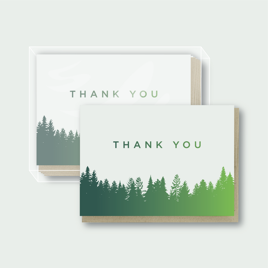 Box Set of 6 - Thank You Split Ink Trees Greeting Card