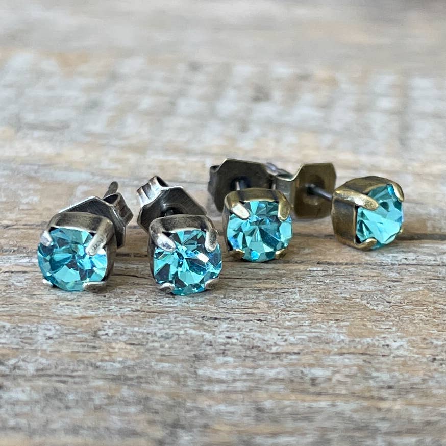 Aquamarine Vintage Rhinestone Post Earrings (Small)