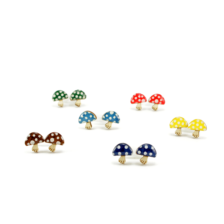 Polka Dot Mushroom Titanium Stud Earrings