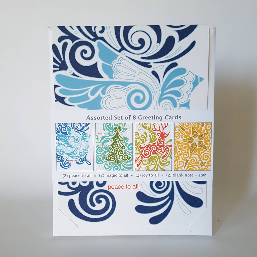 Folk Art Swirl Christmas Greeting Card Set of 8