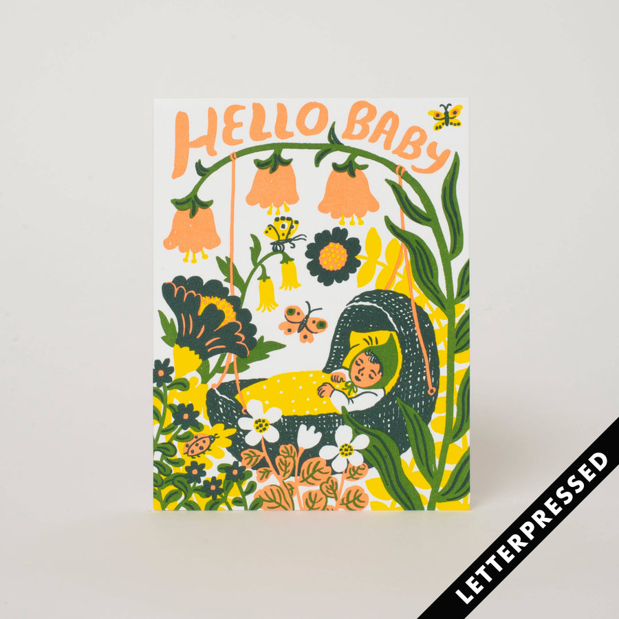Hello Baby Bassinet Yellow Card by Phoebe Wahl